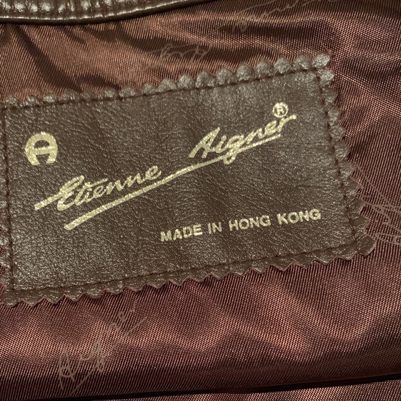 Vintage Etienne Aigner Genuine Leather Skirt side zip button Brown Size 10 - Picture 17 of 17